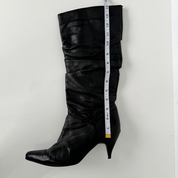 VINTAGE BASEMENT Slouchy Boots EU 37 Black Leather Kitten Heel Pointed Toe Y2K - Picture 12 of 15